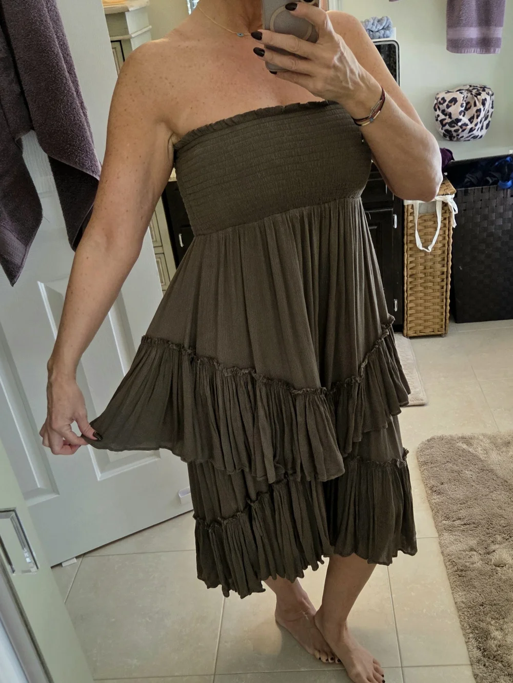 Free People Olive Maxi Convertible Skirt with Ruffle Tiers